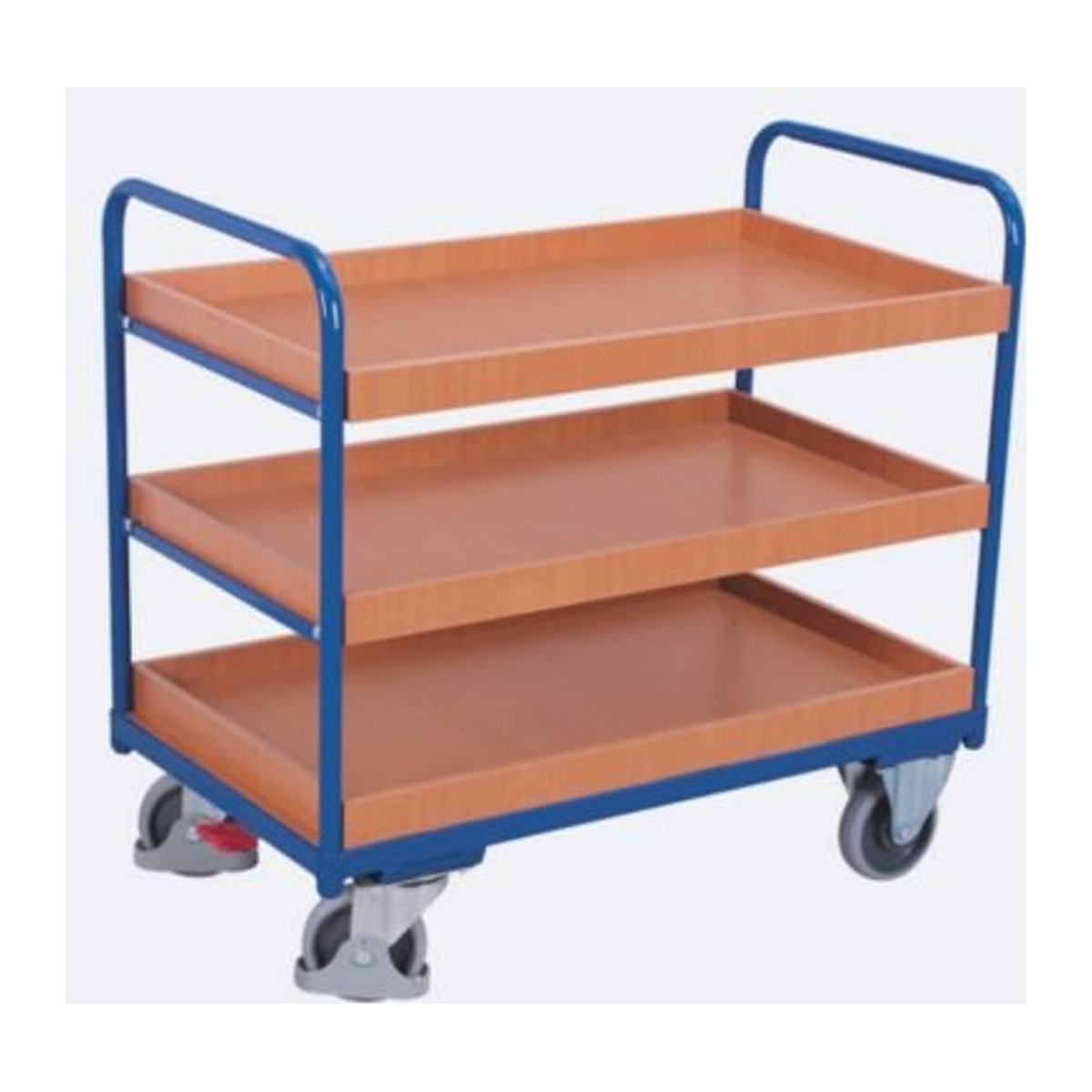 VARIOfit Etagenwagen mit 3 Etagen aus Stahl und MDF-Platte in Blau und Buche-Dekor, B/T: 81,5 x 45,5 cm - Bild 3