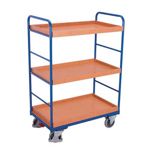 VARIOfit Etagenwagen mit 3 Etagen aus Stahl und MDF-Platte in Blau und Buche-Dekor, B/T: 81,5 x 45,5 cm