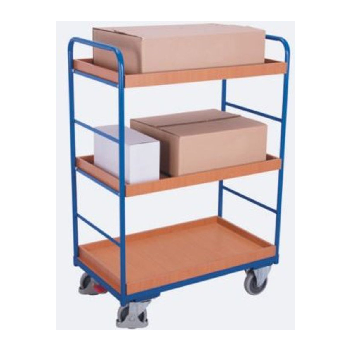 VARIOfit Etagenwagen mit 3 Etagen aus Stahl und MDF-Platte in Blau und Buche-Dekor, B/T: 81,5 x 45,5 cm - Bild 3