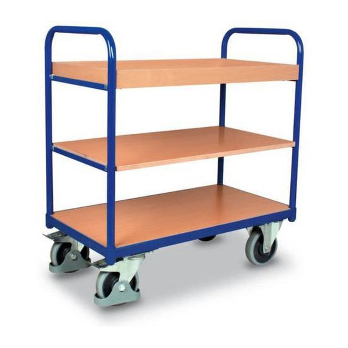 VARIOfit Etagenwagen mit 3 Etagen aus Stahl und MDF-Platte in Enzianblau und Buche-Dekor, B/T: 850 x 500 mm - Bild 2