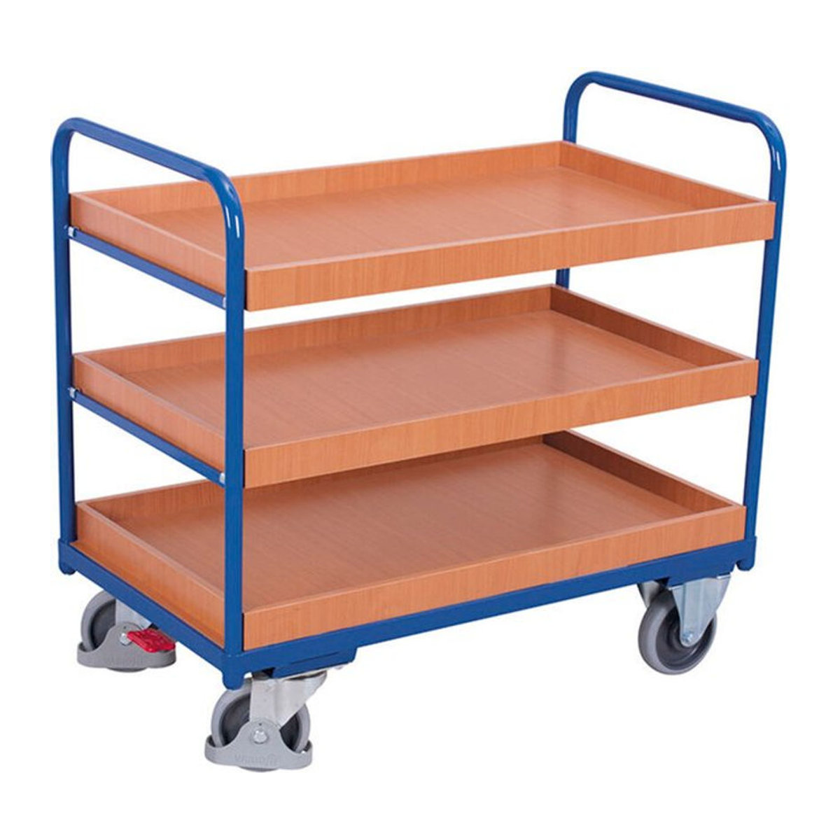 VARIOfit Etagenwagen mit 3 Etagen aus Stahl und MDF-Platte in Enzianblau und Buche-Dekor, Belastbarkeit bis 250 kg, B/T: 96,5 x 55,5 cm - Bild 1