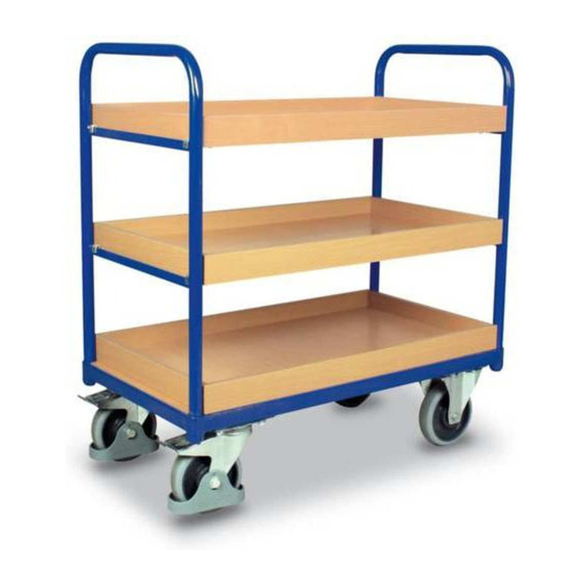 VARIOfit Etagenwagen mit 3 Etagen aus Stahl und MDF-Platte in Enzianblau und Buche-Dekor, Belastbarkeit bis 250 kg, B/T: 96,5 x 55,5 cm - Bild 2