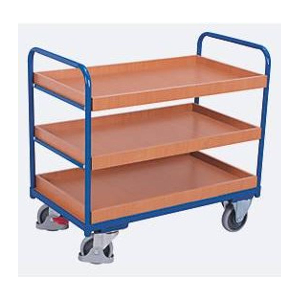 VARIOfit Etagenwagen mit 3 Etagen aus Stahl und MDF-Platte in Enzianblau und Buche-Dekor, Belastbarkeit bis 250 kg, B/T: 96,5 x 55,5 cm - Bild 4
