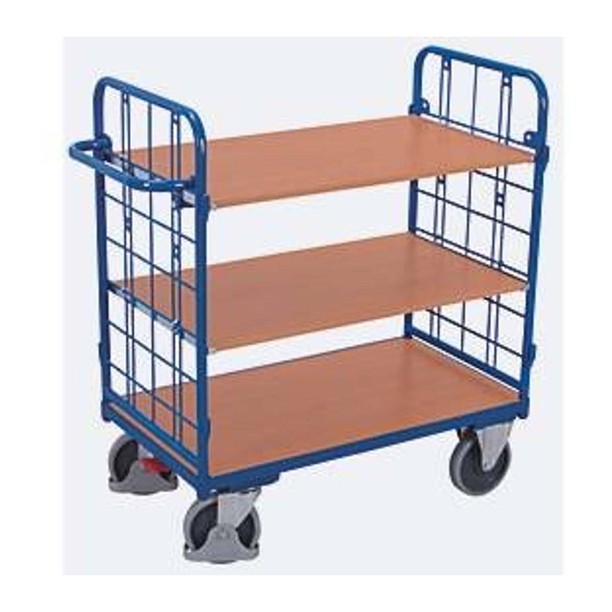 VARIOfit Etagenwagen mit 3 Etagen aus Stahl und MDF-Platten in Enzianblau und Buche-Dekor, B/T: 1000 x 700 mm - Bild 2