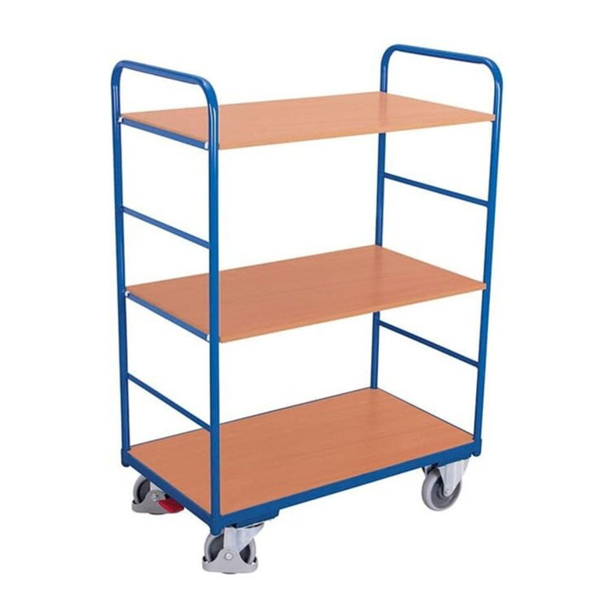 VARIOfit Etagenwagen mit 3 Ladeflächen aus Stahl und Holzwerkstoff in Enzianblau und Buche-Dekor, B/T: 1000 x 600 mm - Bild 1