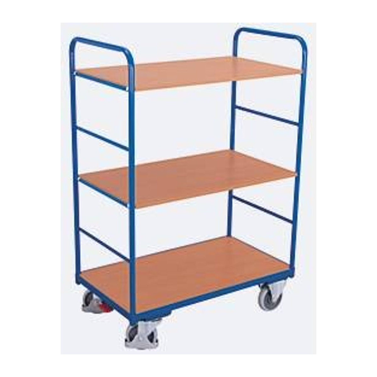VARIOfit Etagenwagen mit 3 Ladeflächen aus Stahl und Holzwerkstoff in Enzianblau und Buche-Dekor, B/T: 1000 x 600 mm - Bild 3