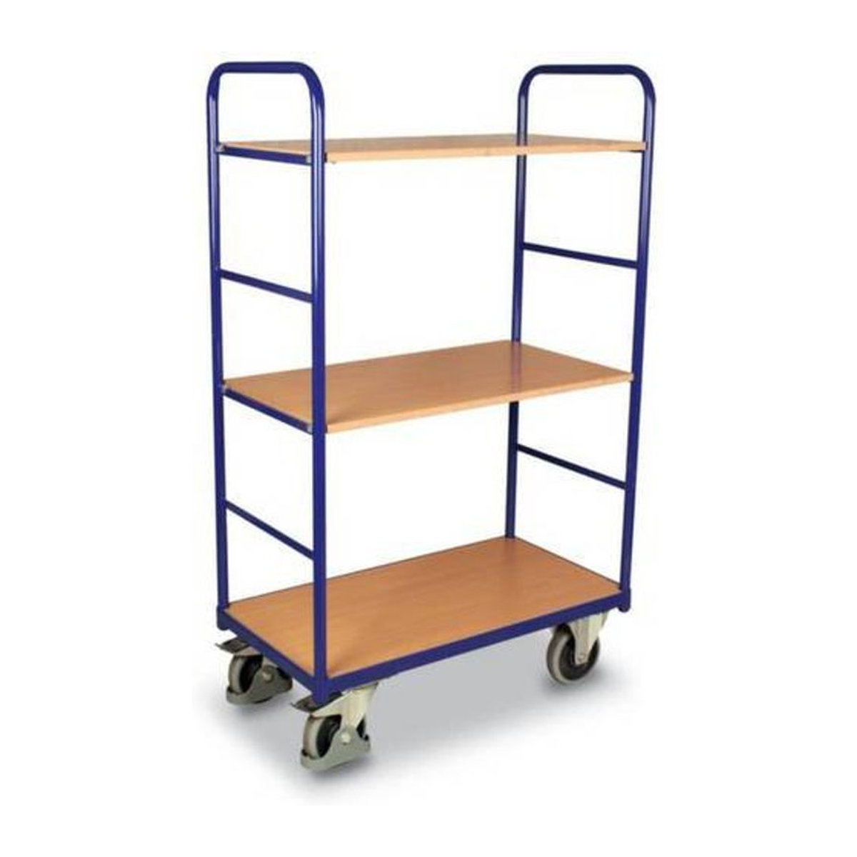 VARIOfit Etagenwagen mit 3 Ladeflächen aus Stahl und Holzwerkstoff in Enzianblau und Buche-Dekor, B/T: 1000 x 600 mm - Bild 5