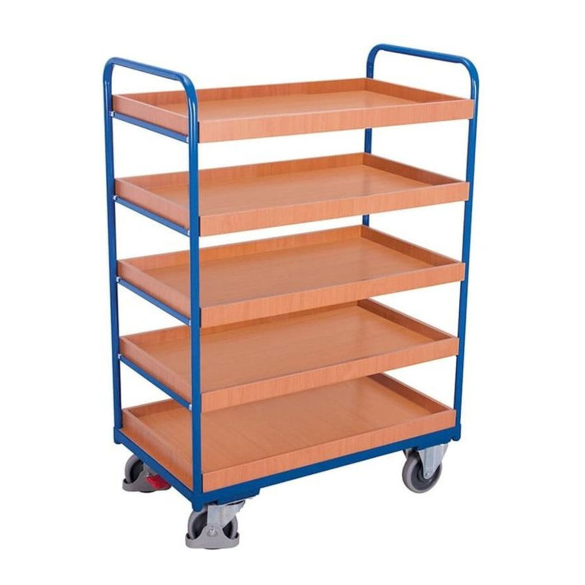 VARIOfit Etagenwagen mit 5 Etagen aus Stahl und MDF-Platte in Blau und Buche-Dekor, B/T: 81,5 x 45,5 cm - Bild 1