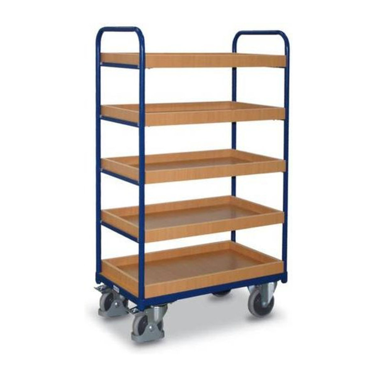 VARIOfit Etagenwagen mit 5 Etagen aus Stahl und MDF-Platte in Blau und Buche-Dekor, B/T: 81,5 x 45,5 cm - Bild 2