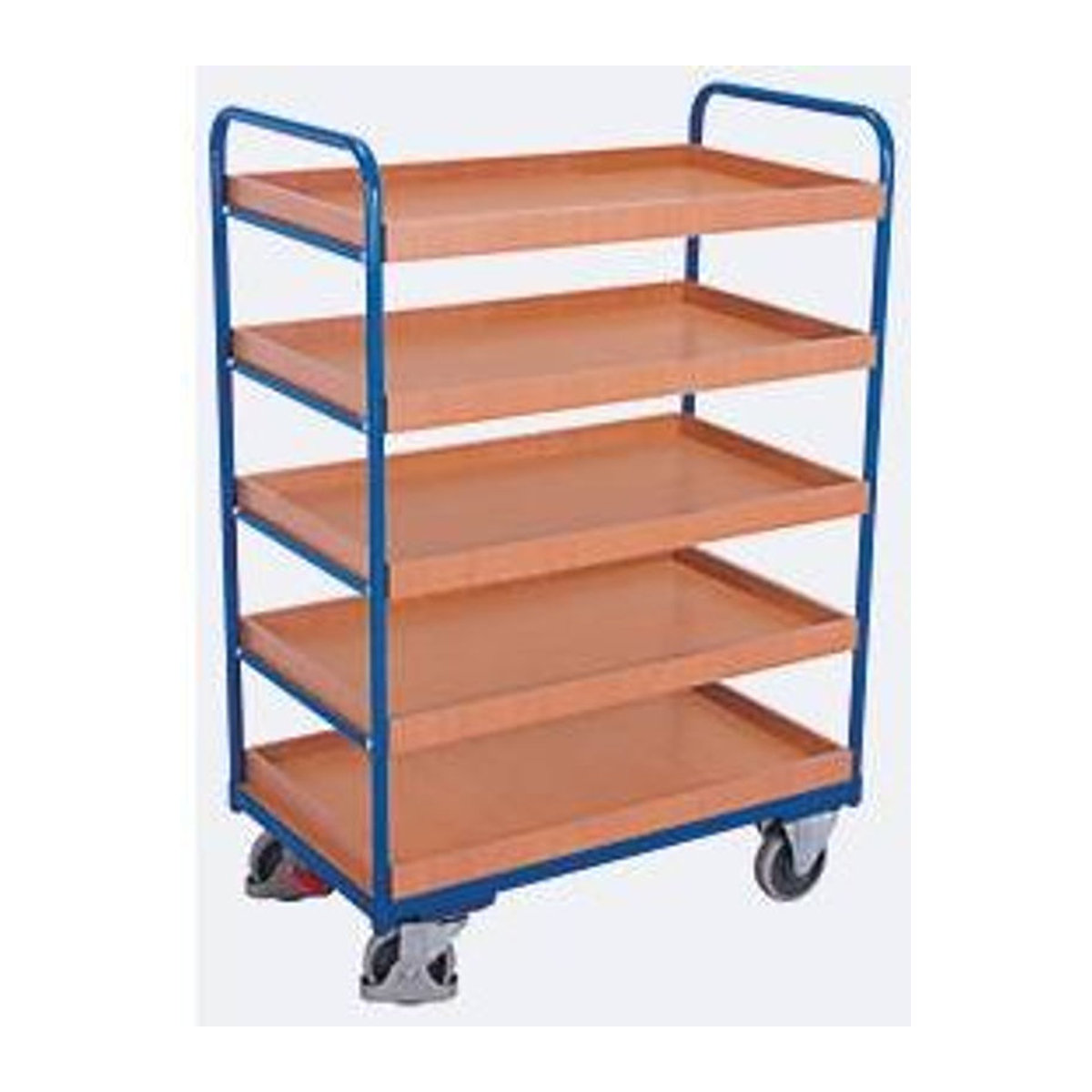 VARIOfit Etagenwagen mit 5 Etagen aus Stahl und MDF-Platte in Blau und Buche-Dekor, B/T: 81,5 x 45,5 cm - Bild 4