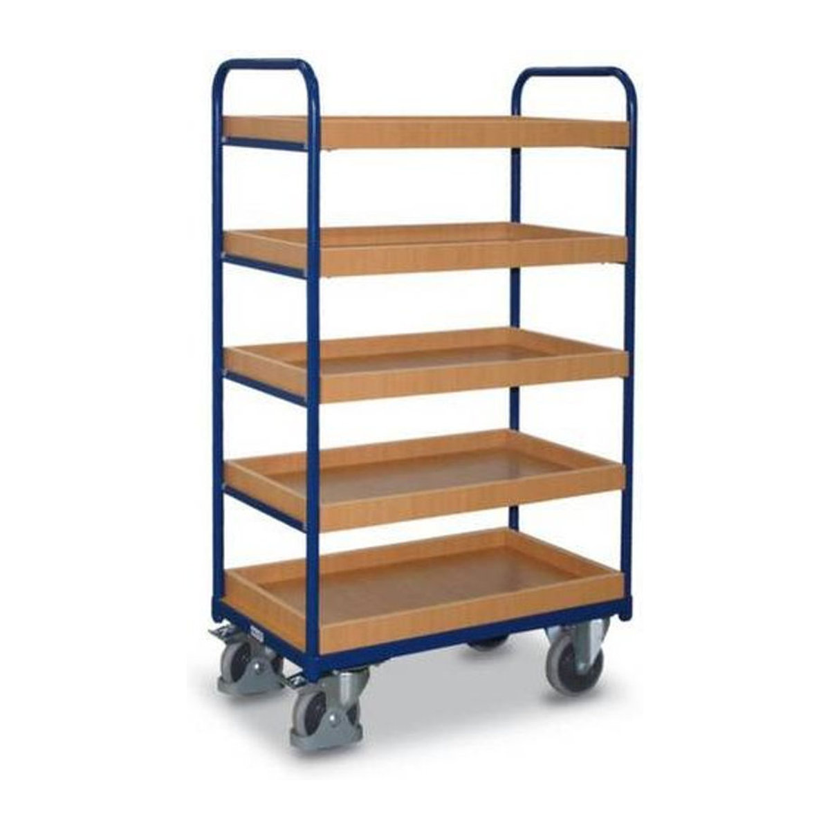 VARIOfit Etagenwagen mit 5 Ladeflächen aus Stahl und Holzwerkstoff in Blau und Buche-Dekor, B/T: 96,5 x 55,5 cm - Bild 3