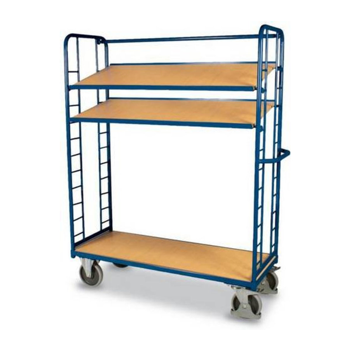VARIOfit Etagenwagen SW-640.201 aus Stahl und MDF mit 3 Etagen in Enzianblau und Buche-Dekor, Traglast bis 400 kg - Bild 1