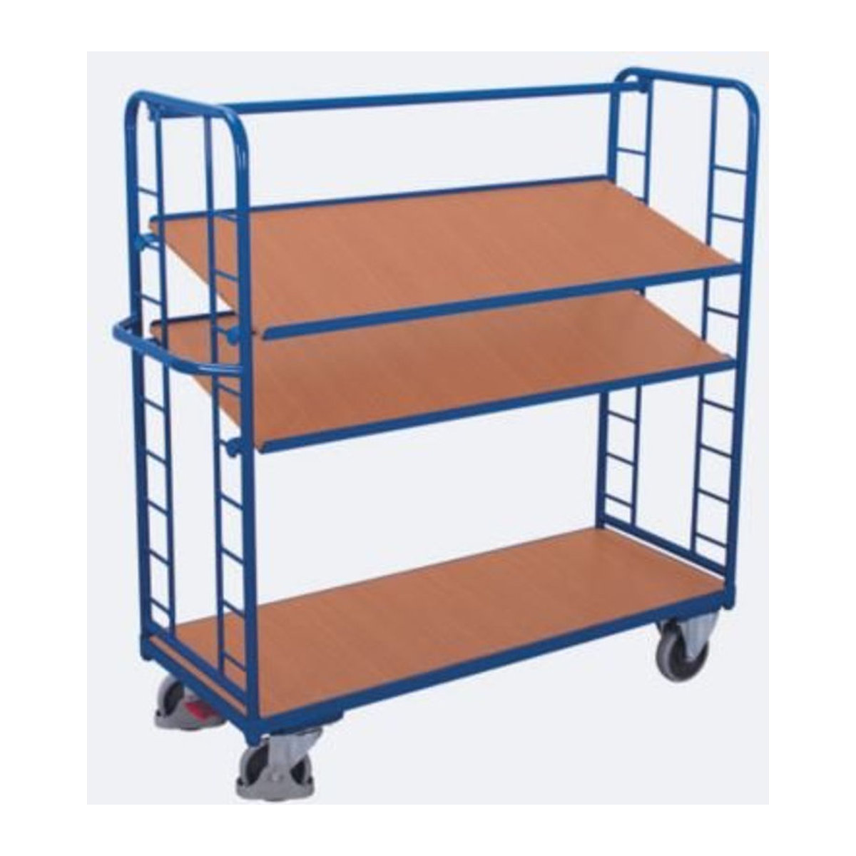 VARIOfit Etagenwagen SW-640.201 aus Stahl und MDF mit 3 Etagen in Enzianblau und Buche-Dekor, Traglast bis 400 kg - Bild 2