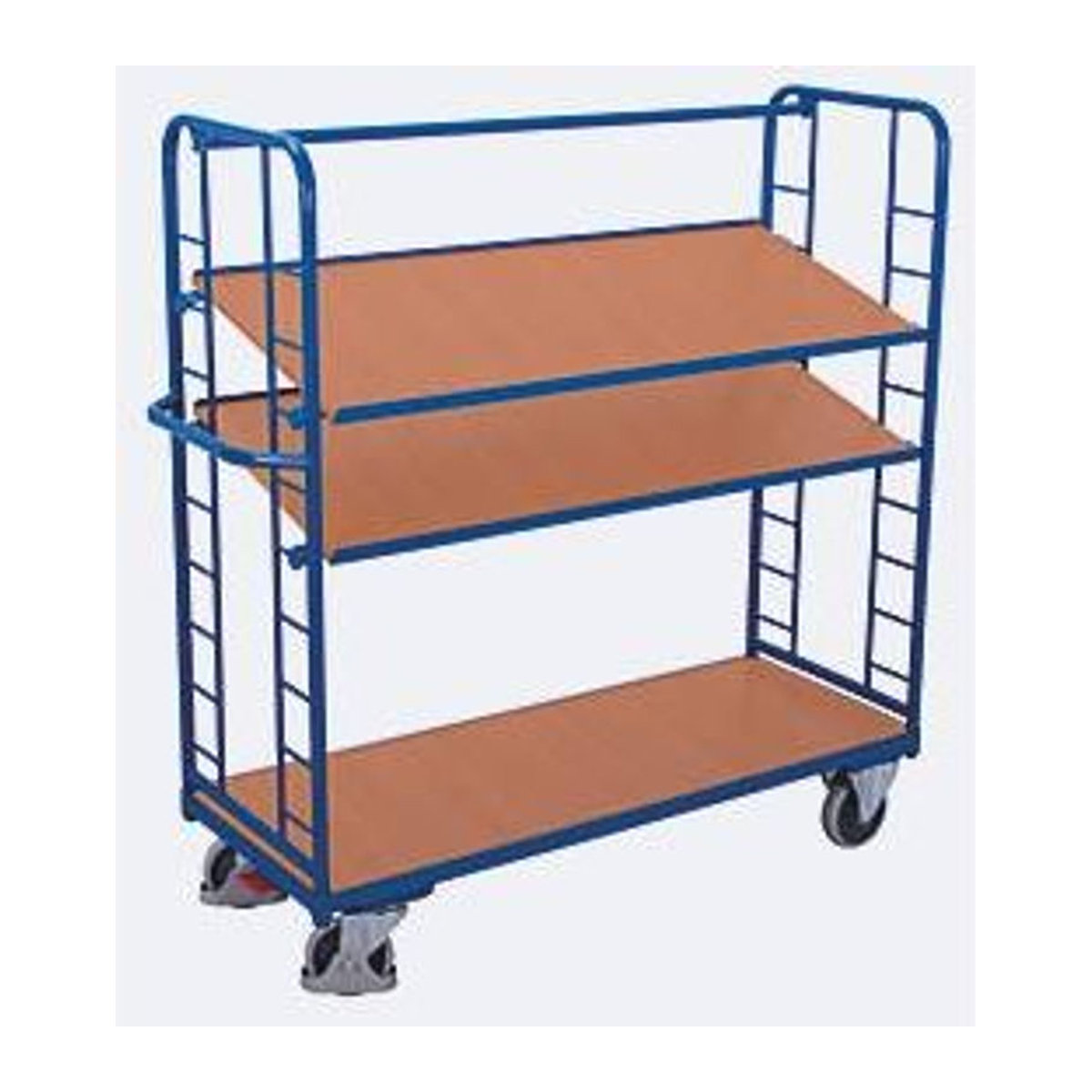 VARIOfit Etagenwagen SW-640.201 aus Stahl und MDF mit 3 Etagen in Enzianblau und Buche-Dekor, Traglast bis 400 kg - Bild 3