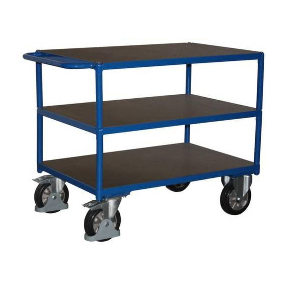 VARIOfit SW-700.617 Schwerlast-Tischwagen aus Stahl mit Siebdruckplatte, 3 Etagen, Enzianblau, B: 700 mm, L: 995 mm, Traglast bis 1000 kg - Bild 1