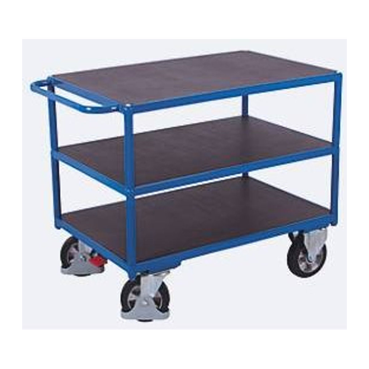 VARIOfit SW-700.617 Schwerlast-Tischwagen aus Stahl mit Siebdruckplatte, 3 Etagen, Enzianblau, B: 700 mm, L: 995 mm, Traglast bis 1000 kg - Bild 3