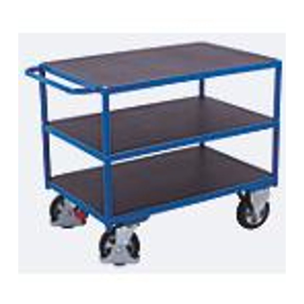 VARIOfit SW-700.617 Schwerlast-Tischwagen aus Stahl mit Siebdruckplatte, 3 Etagen, Enzianblau, B: 700 mm, L: 995 mm, Traglast bis 1000 kg - Bild 4