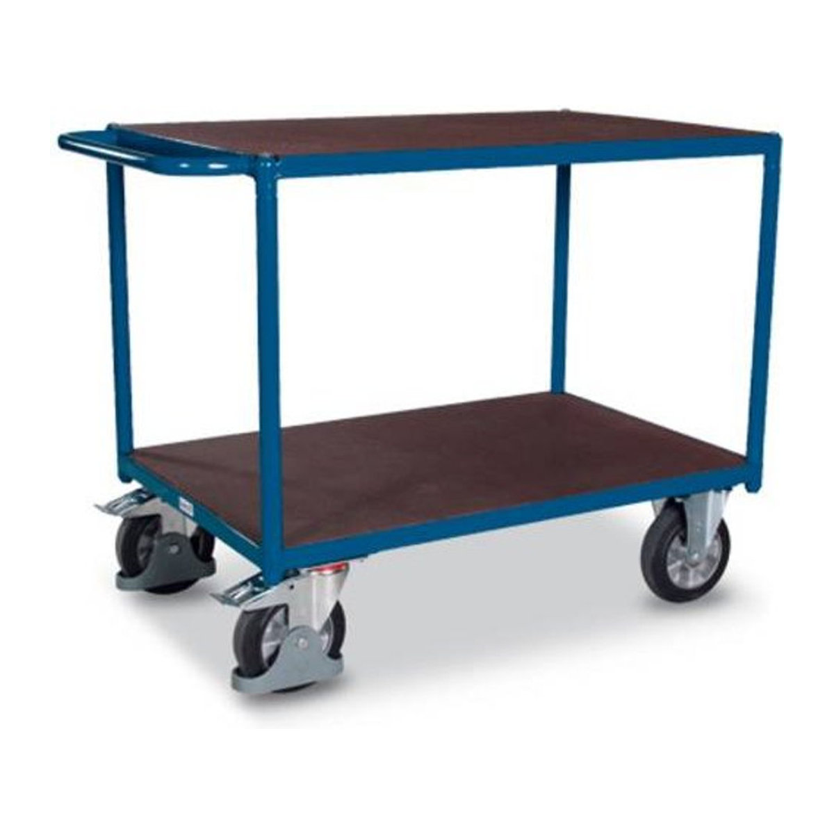 VARIOfit SW-800.502 Schwerlast-Tischwagen aus Stahl und Siebdruckplatte mit 2 Etagen, Enzianblau, B: 800 mm, L: 1195 mm, Traglast bis 1000 kg - Bild 1