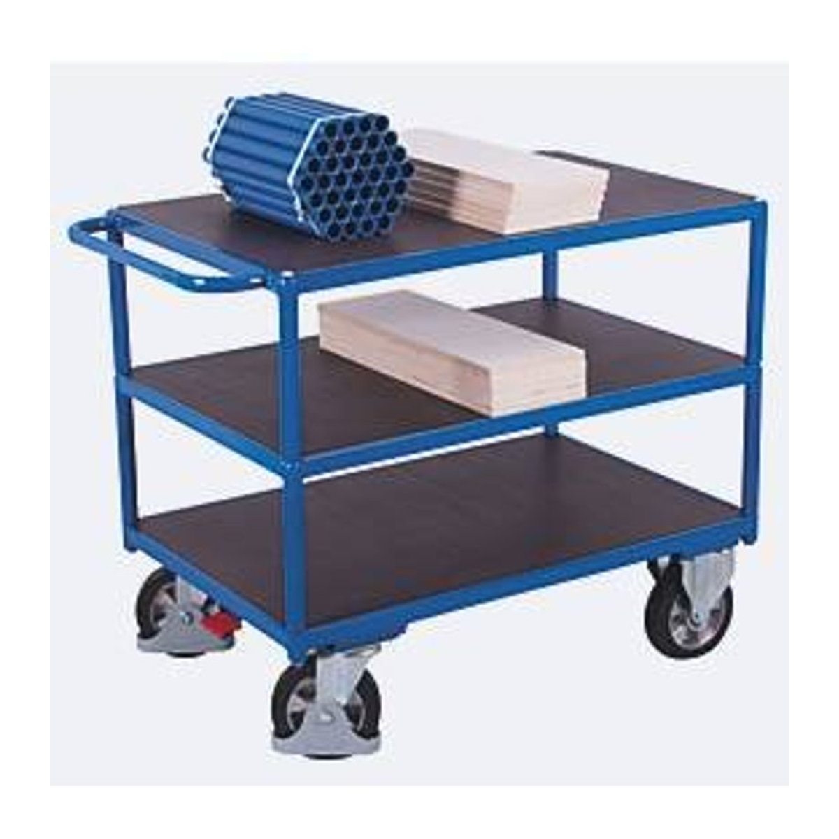 VARIOfit SW-800.618 Schwerlast-Tischwagen aus Stahl mit Siebdruckplatte in Enzianblau, 3 Etagen, B: 800 mm, L: 1595 mm, Traglast bis 1000 kg - Bild 3