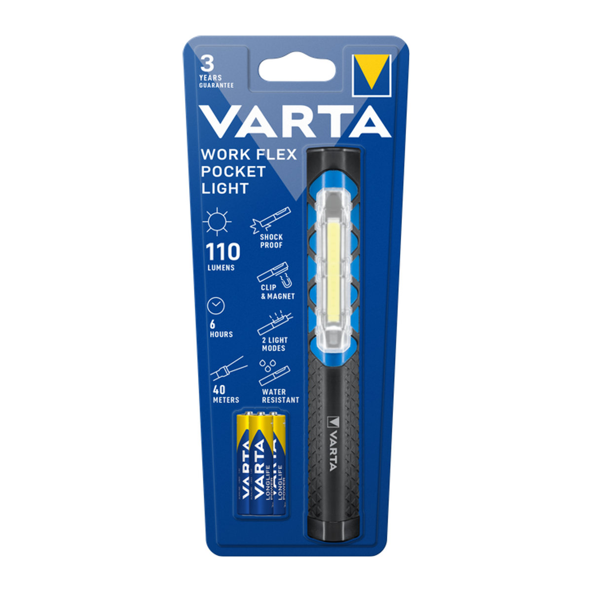 Varta Work Flex Pocket Light LED Penlight batteriebetrieben Grau Blau Höhe: 230 mm - Bild 1