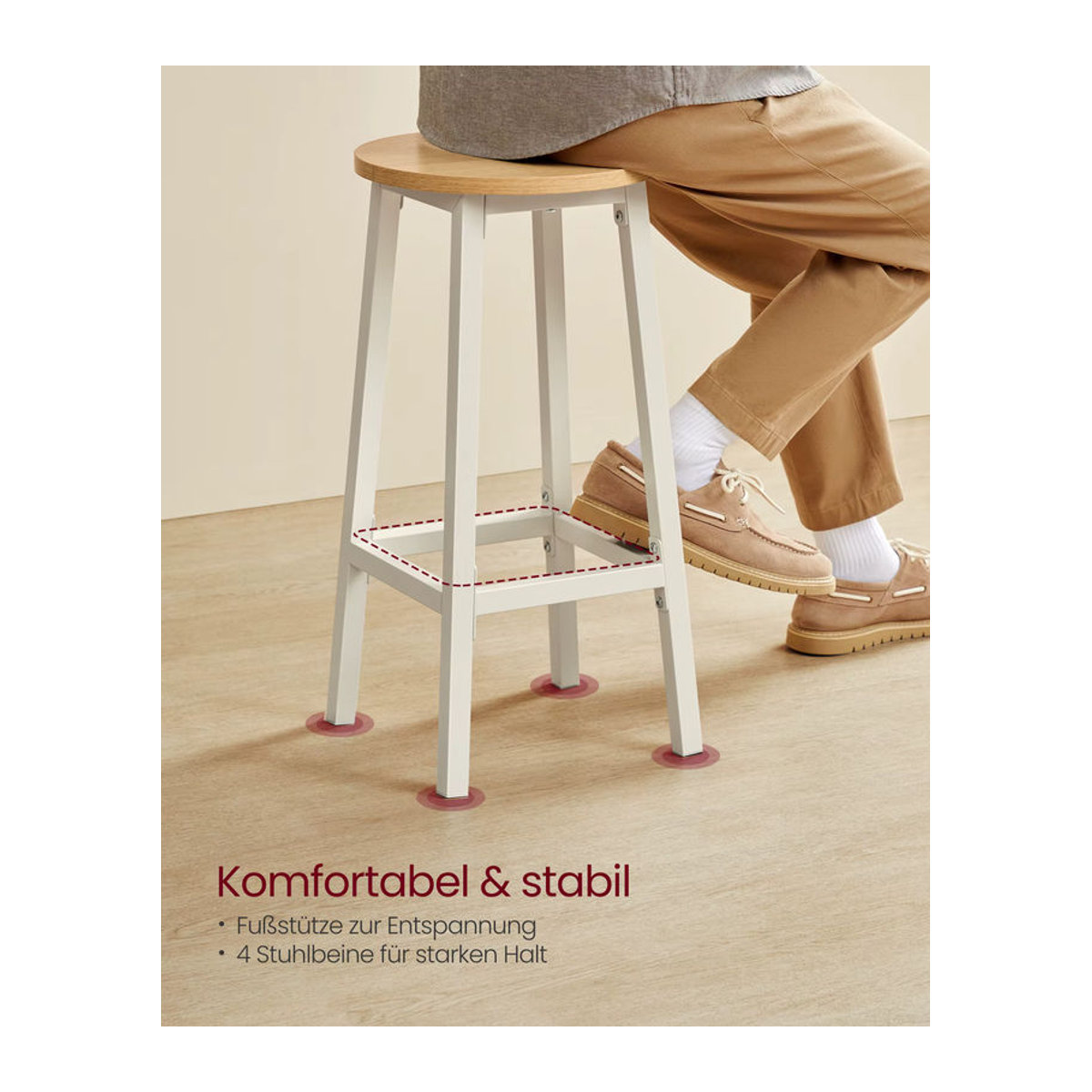 VASAGLE Barhocker Set aus 2 Stück im skandinavischen Design in Eichenbeige-Weiß und Schwarz/Weiß - Bild 3