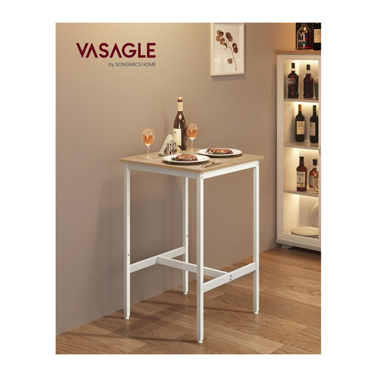 VASAGLE Bartisch als moderner Stehtisch mit Stahlgestell und Holzwerkstoff, B/T/H: 60 x 60 x 92 cm, minimalistisches Design in Weiß/Schwarz - Bild 1