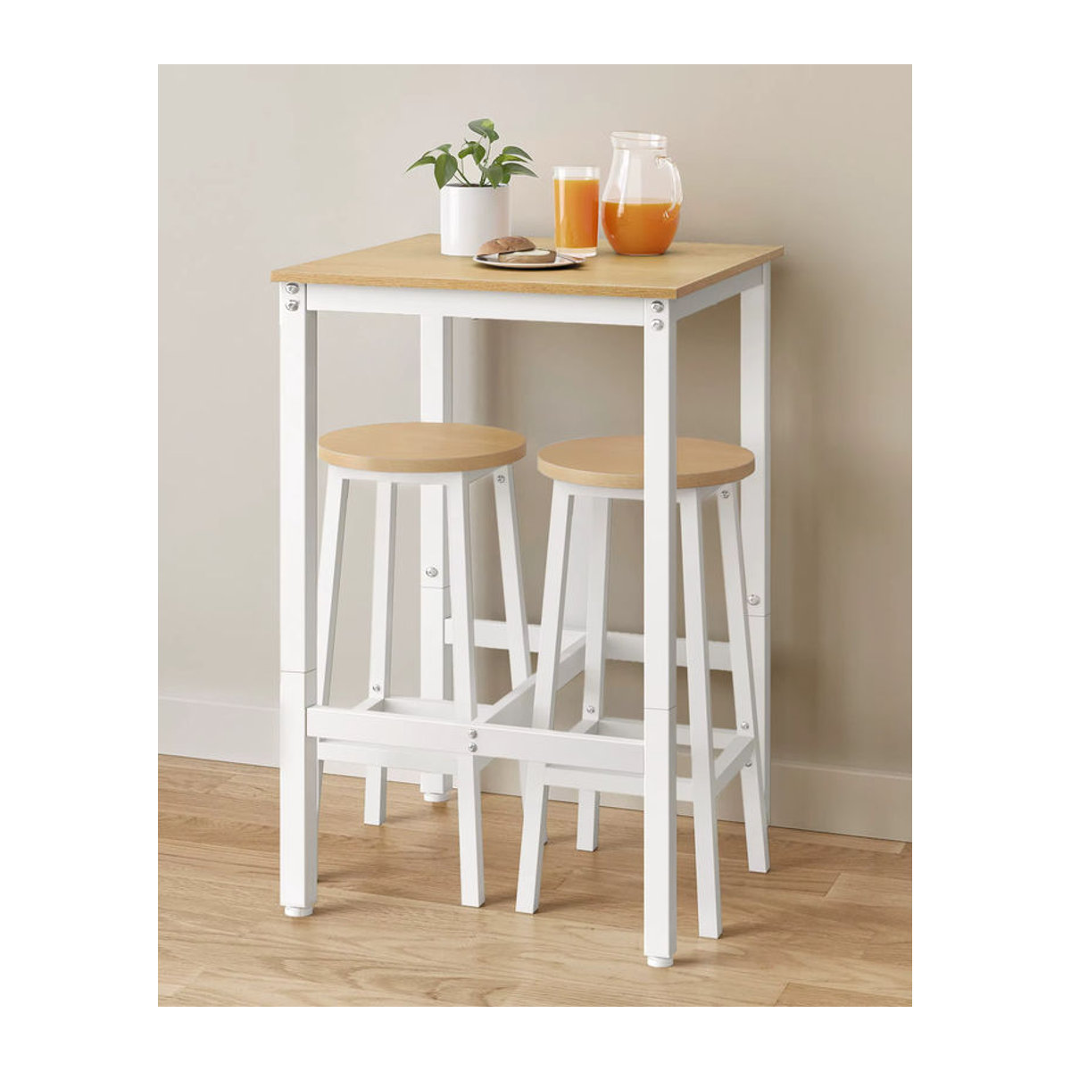 VASAGLE Bartisch als moderner Stehtisch mit Stahlgestell und Holzwerkstoff, B/T/H: 60 x 60 x 92 cm, minimalistisches Design in Weiß/Schwarz - Bild 3