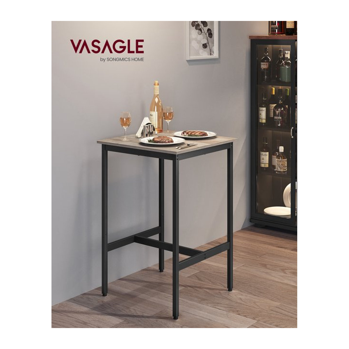 VASAGLE Bartisch und Stehtisch im Industrial Design, Schwarz/Grau, B/T/H: 60 x 60 x 92 cm - Bild 1
