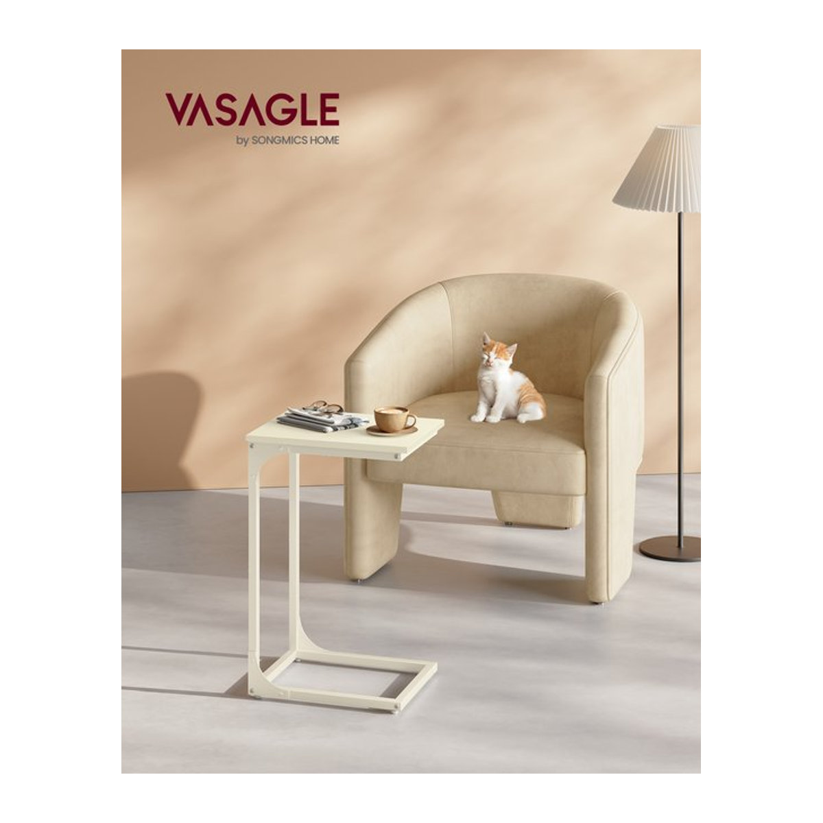 VASAGLE Beistelltisch in C-Form mit Metallgestell, moderner Couchtisch in Schwarz oder Weiß, rechteckig - Bild 1