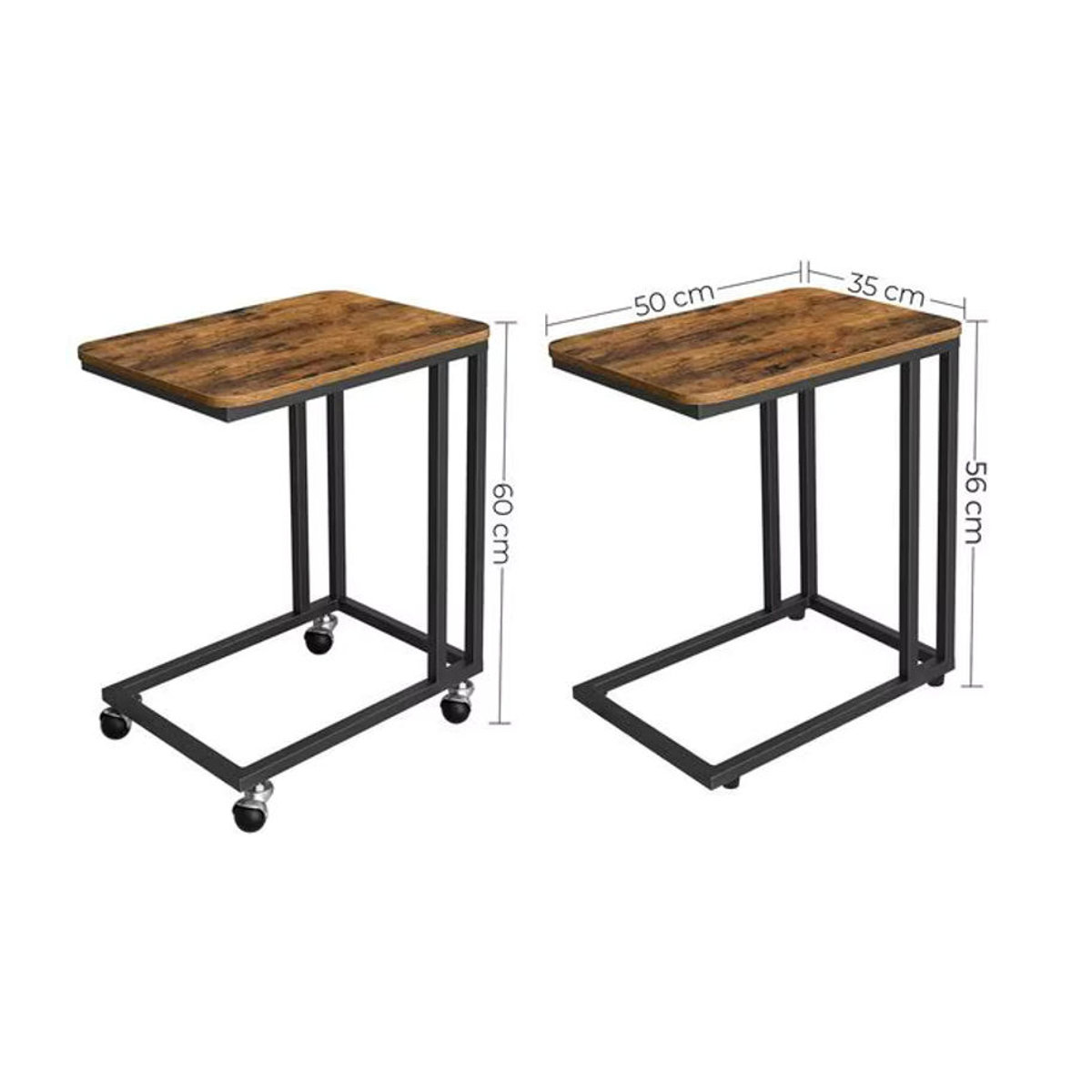 VASAGLE Beistelltisch in C-Form mit Rollen, mobiler Kaffeetisch im Industrial Design, Braun/Nussbaum, B: 35 cm, T: 50 cm, H: 60 cm - Bild 5