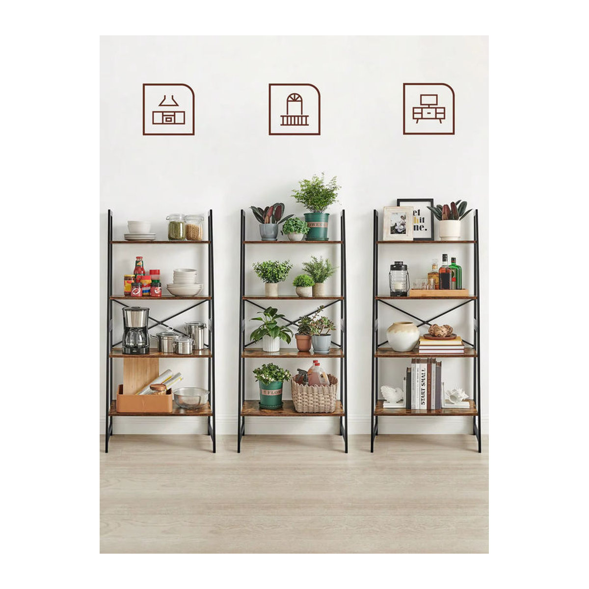VASAGLE Bücherregal aus Bambus in Braun im Industrial Design mit 4 Ebenen als freistehendes Leiterregal - Bild 4