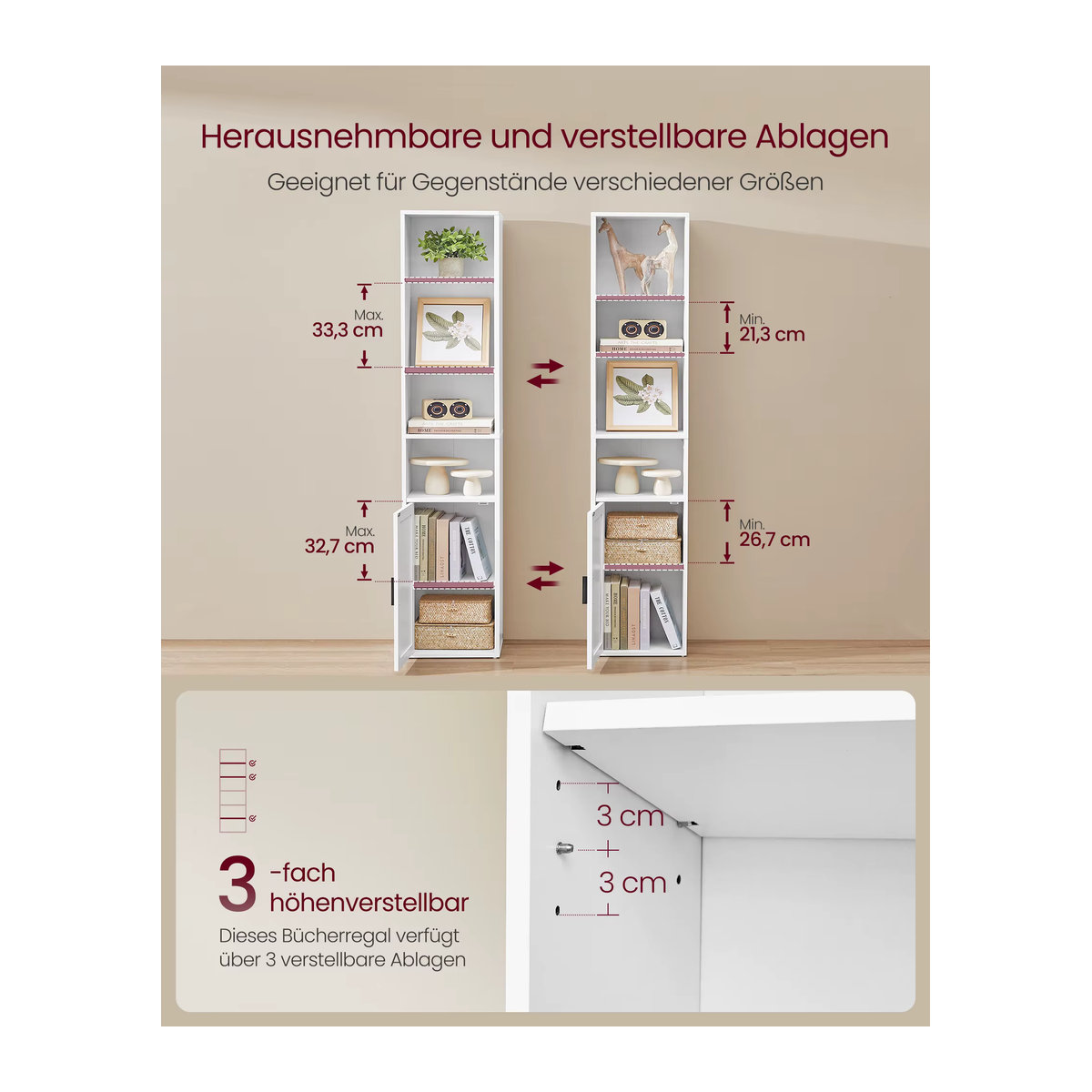 VASAGLE Bücherregal Custos Collection in Weiß, 6-stöckiges minimalistisches Standregal mit Tür und offenen Ablageflächen - Bild 2