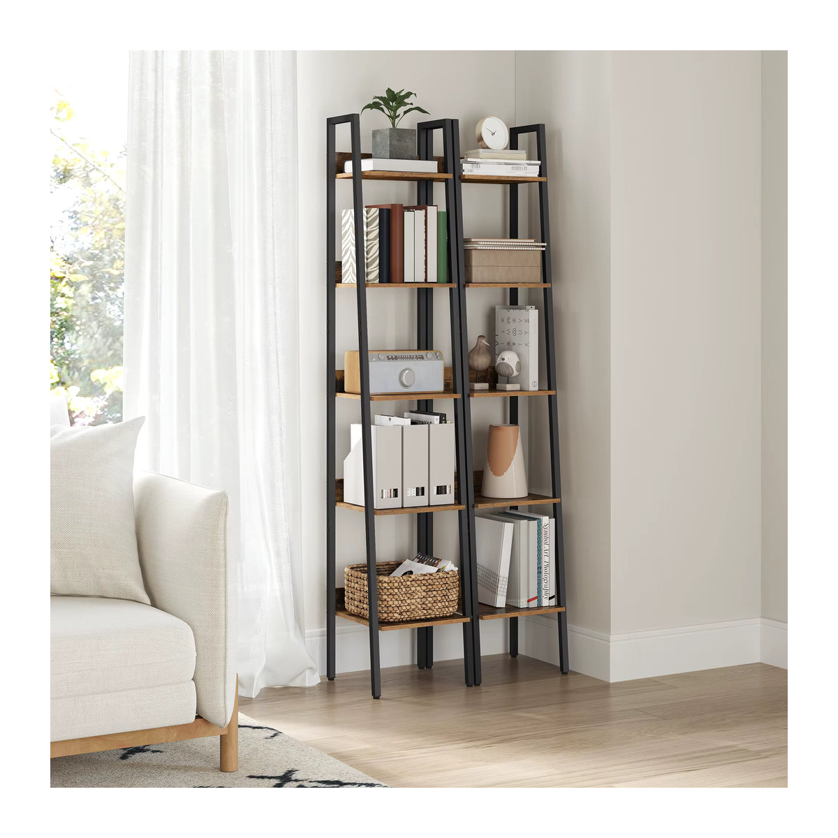 VASAGLE Bücherregal im Industrial Design mit 5 Ablagen aus Metall, Farbe: Vintagebraun-Schwarz, B/T/H: 30 x 30 x 170 cm - Bild 2