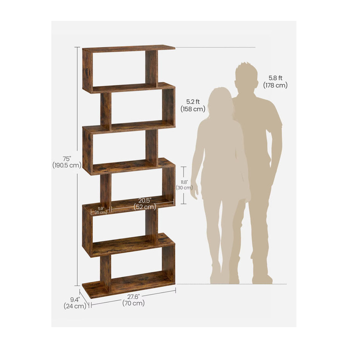 VASAGLE Bücherregal im Industrial Design, modern und freistehend, Braun - Bild 5