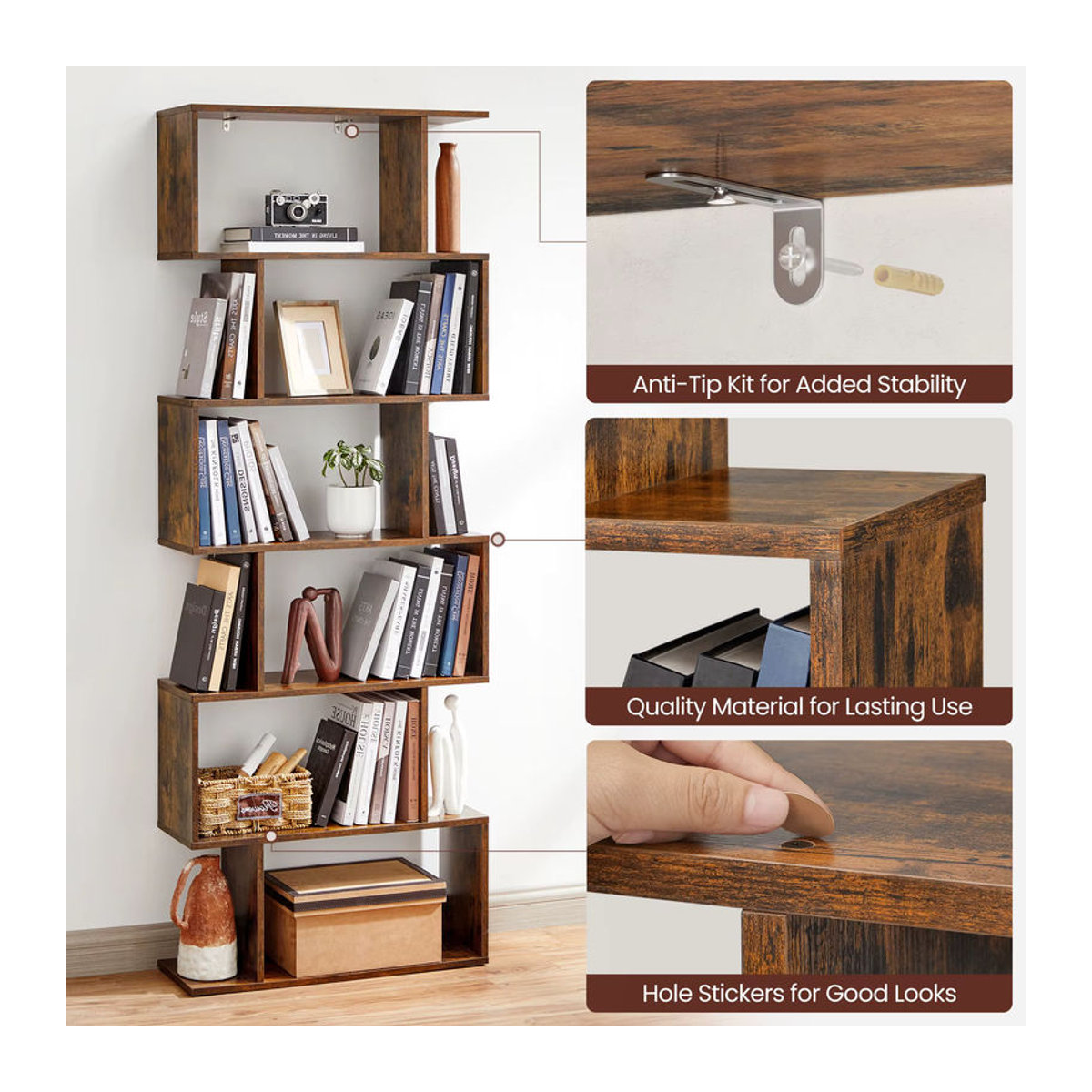 VASAGLE Bücherregal im Industrial Design, modern und freistehend, Braun - Bild 6