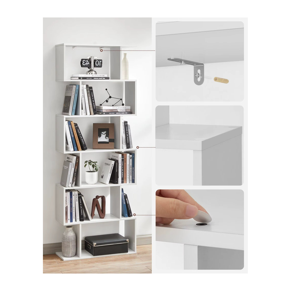 VASAGLE Bücherregal in Weiß mit 6 Ebenen, minimalistisches freistehendes Standregal und Dekoregal - Bild 2