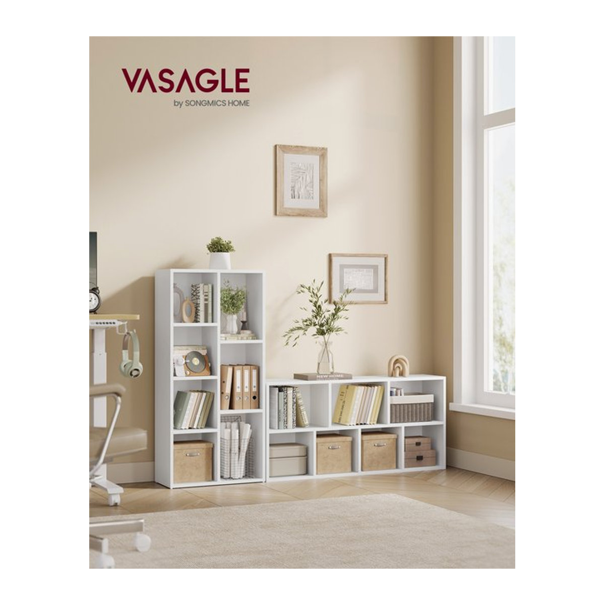 VASAGLE Bücherregal in Weiß mit 7 Fächern im minimalistischen Design als freistehendes Standregal für Wohnzimmer, Büro oder Kinderzimmer - Bild 1