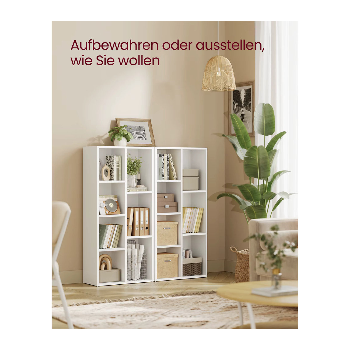 VASAGLE Bücherregal in Weiß mit 7 Fächern im minimalistischen Design als freistehendes Standregal für Wohnzimmer, Büro oder Kinderzimmer - Bild 2