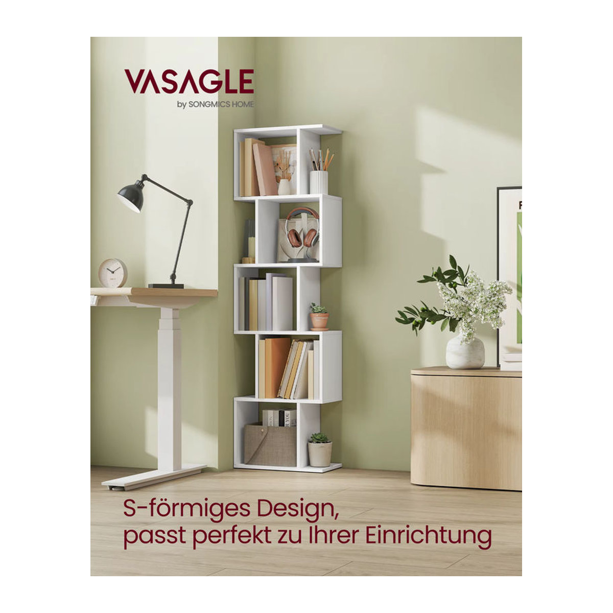 VASAGLE Bücherregal in Weiß, modernes Standregal mit 5 Ebenen, H x B x T: 159 x 24 x 40 cm - Bild 2