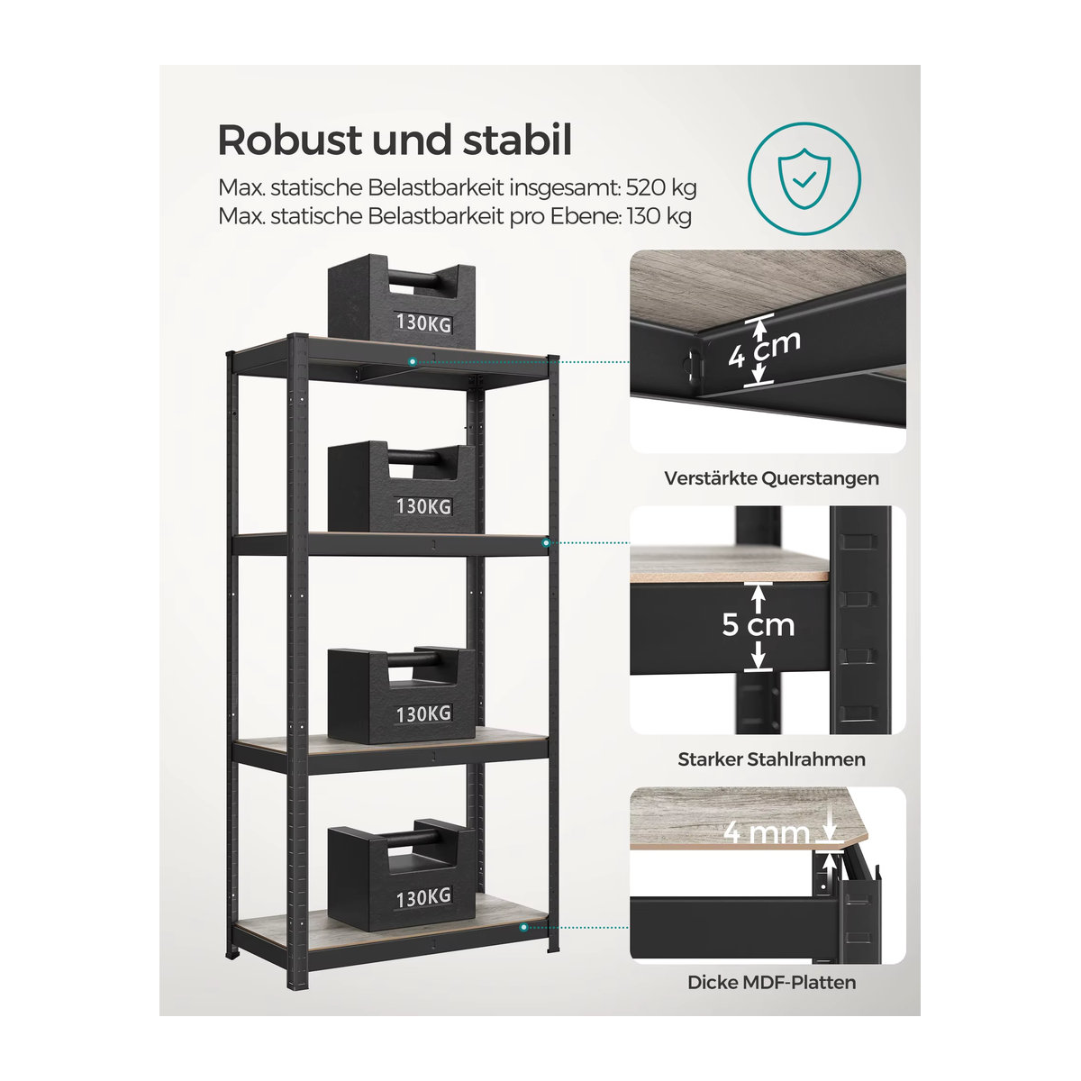 VASAGLE Bücherregal Industrial Design aus Metall in Schwarz/Weiß - Bild 3