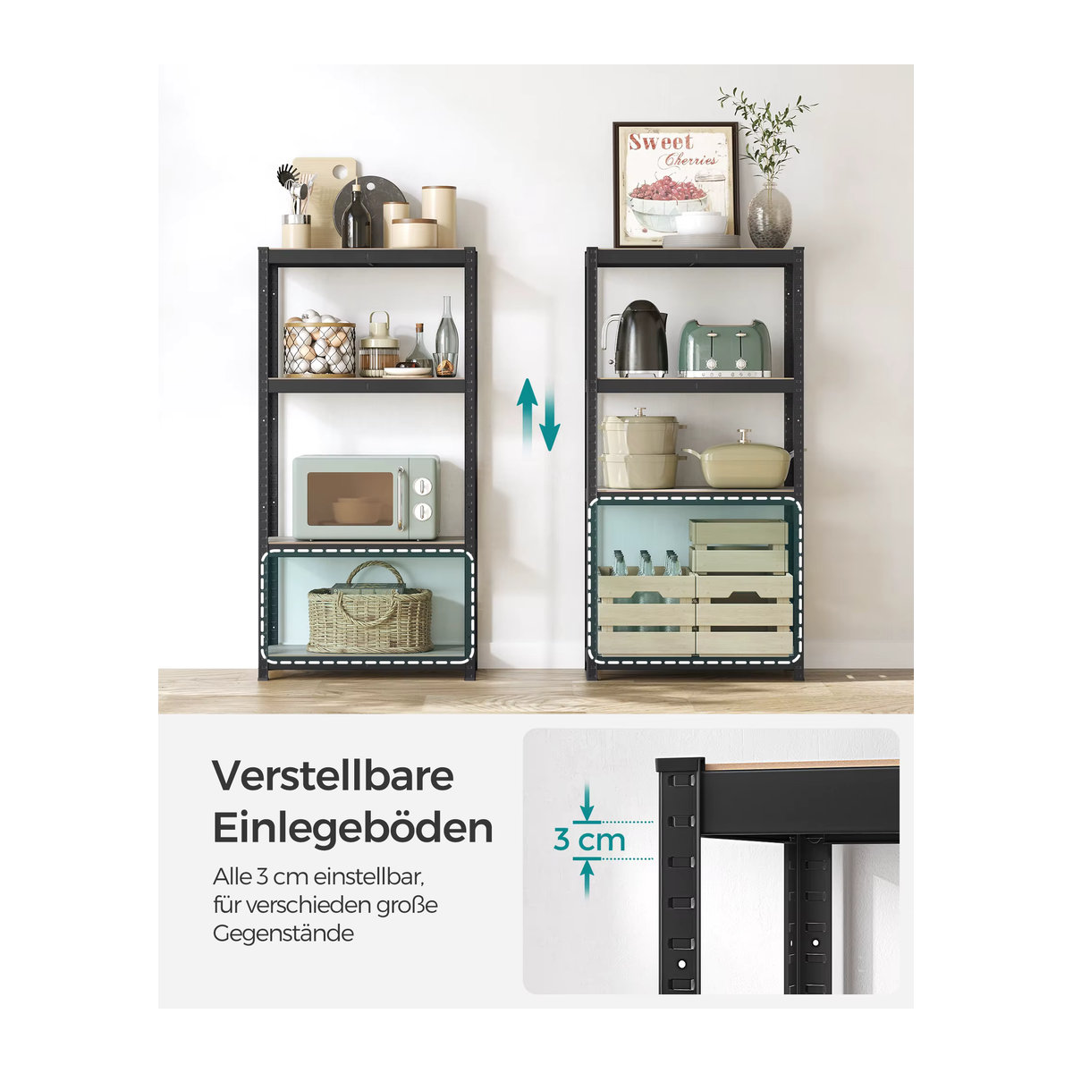 VASAGLE Bücherregal Industrial Design aus Metall in Schwarz/Weiß - Bild 4