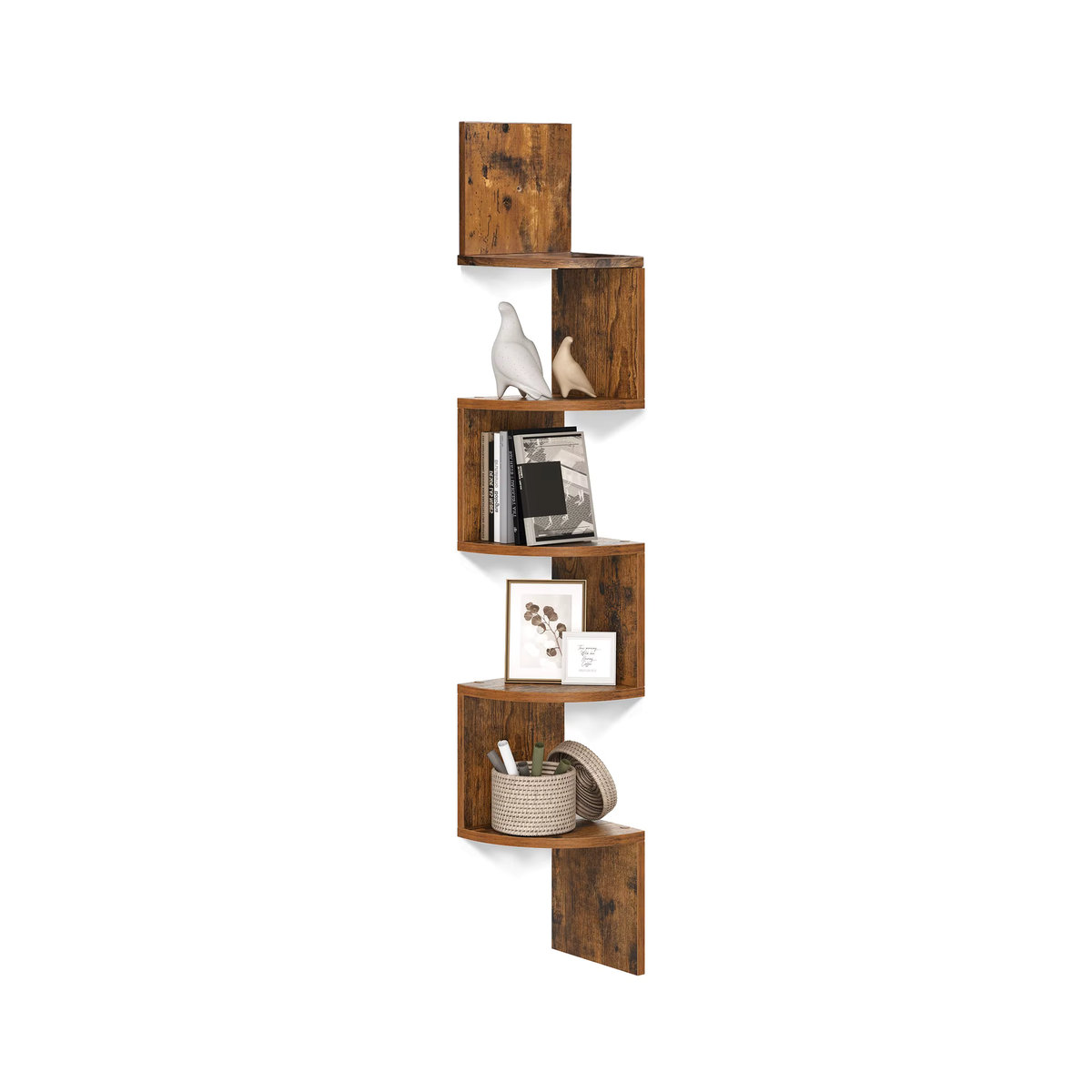 VASAGLE Eckregal in Industrial Design als wandmontiertes Schweberegal mit 5 Ebenen für Bücher und Pflanzen in Grau oder Braun - Bild 2
