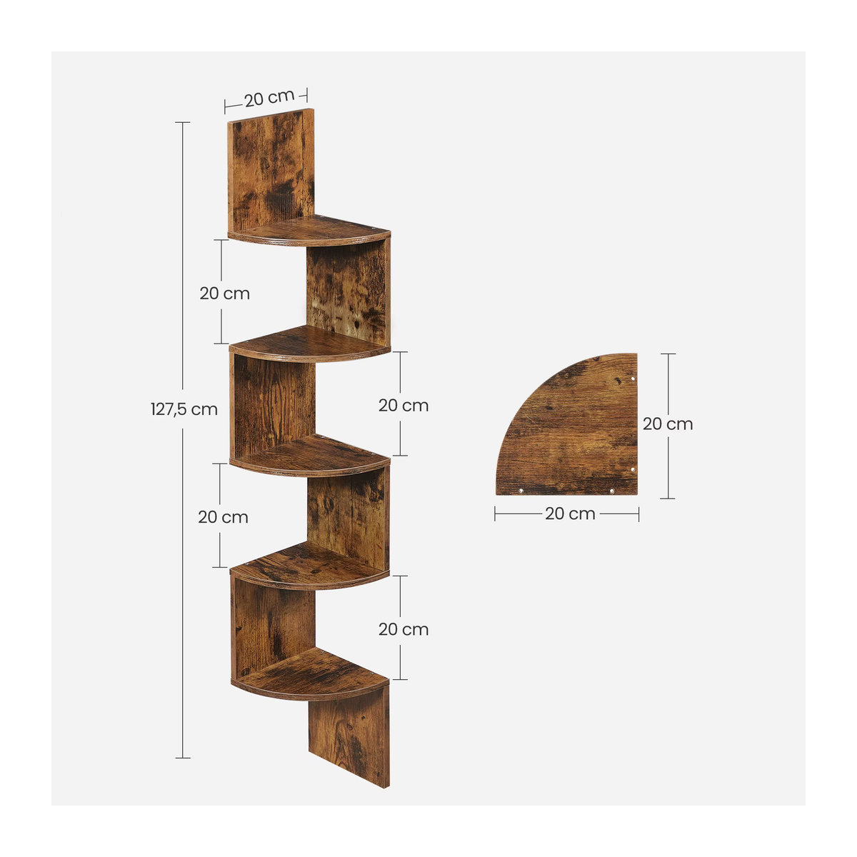 VASAGLE Eckregal in Industrial Design als wandmontiertes Schweberegal mit 5 Ebenen für Bücher und Pflanzen in Grau oder Braun - Bild 5
