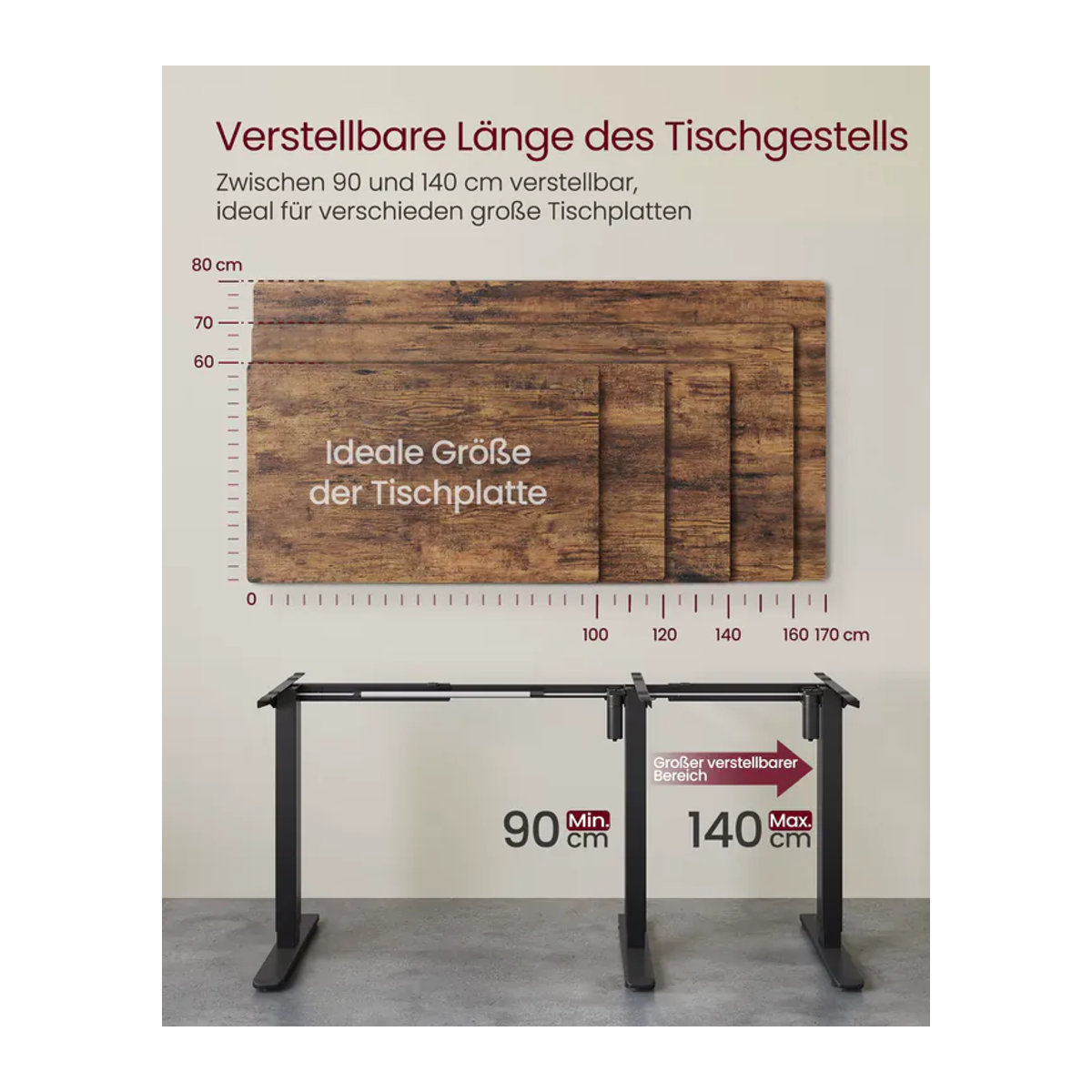 VASAGLE Elektrisch höhenverstellbarer Schreibtisch mit Memory-Funktion, Tischgestell aus Metall in Schwarz - Bild 1