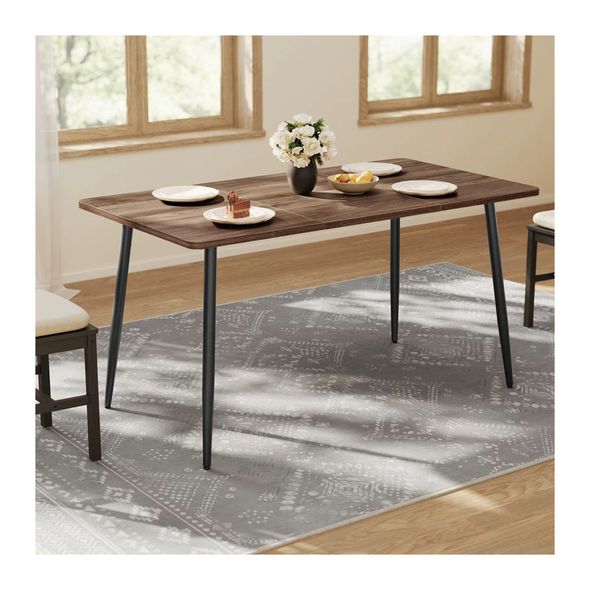VASAGLE Esstisch im Landhausstil aus Holzwerkstoff und Metall, Rechteckig, Nussbaum Braun, für 4-6 Personen - Bild 2