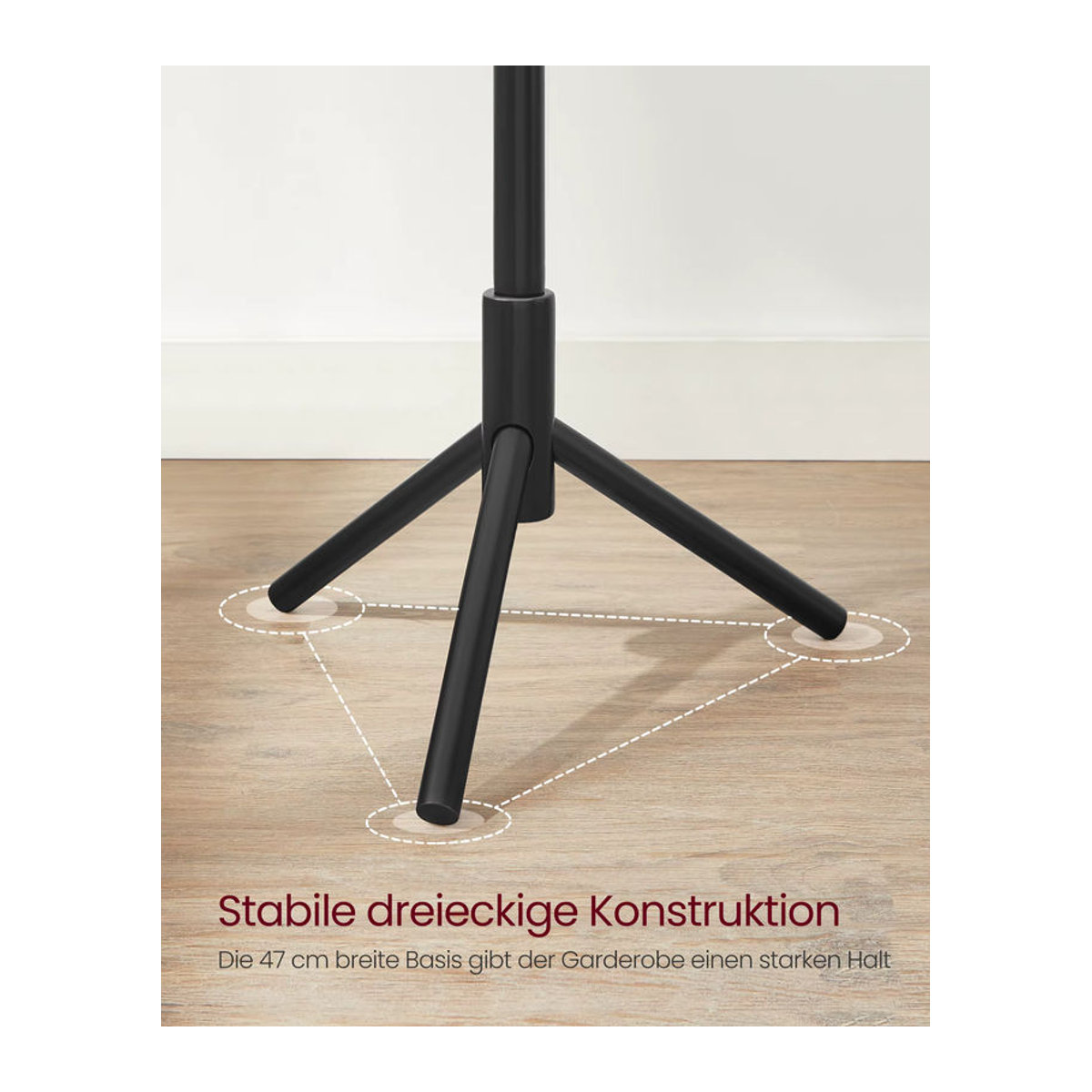 VASAGLE Garderobenständer aus Massivholz und Metall in Schwarz, minimalistisches Design, B/T/H: 47 x 47 x 175 cm - Bild 2