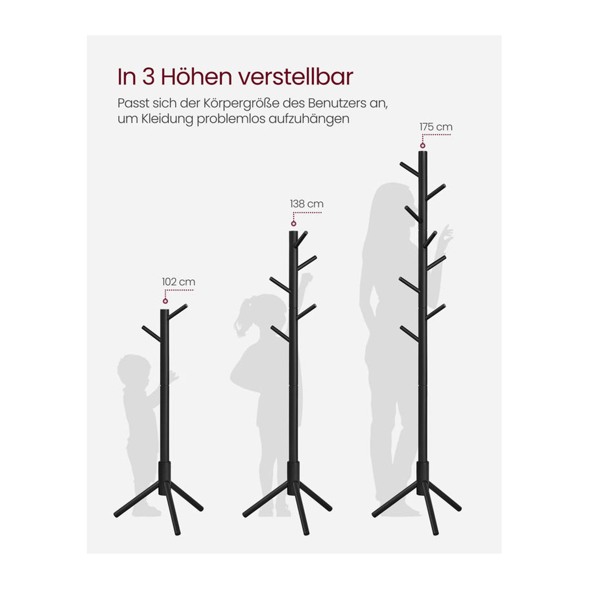 VASAGLE Garderobenständer aus Massivholz und Metall in Schwarz, minimalistisches Design, B/T/H: 47 x 47 x 175 cm - Bild 3