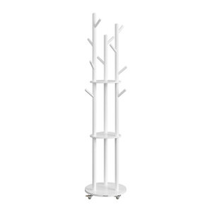 VASAGLE Garderobenständer mit 11 Haken und 3 Ablagen aus Massivholz, minimalistisches Design, Weiß oder Schwarz
