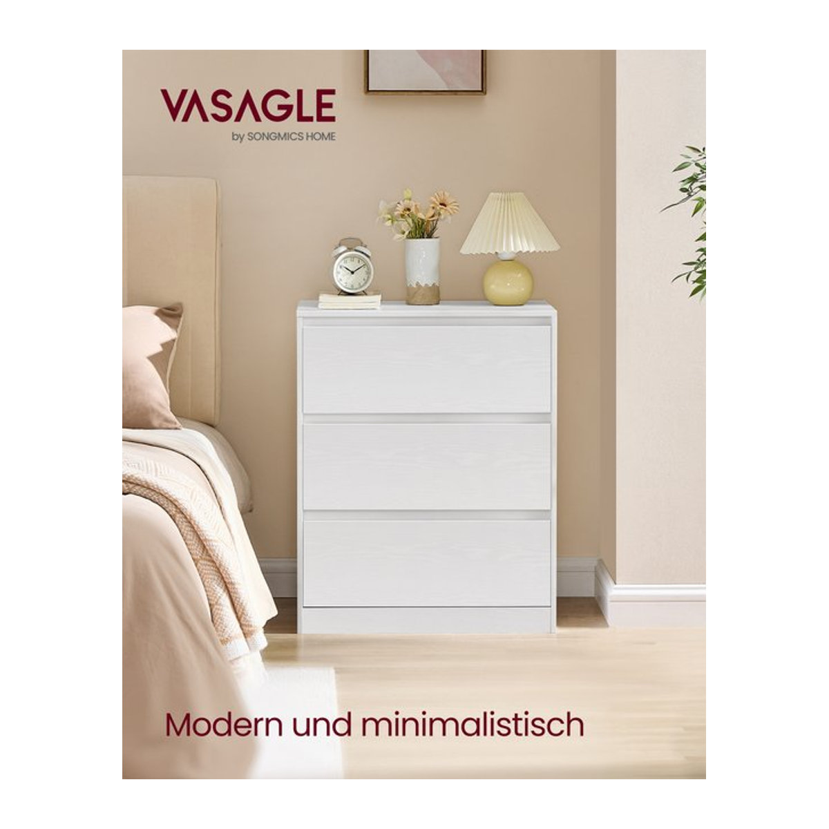 VASAGLE Kommode mit 3 Schubladen in Weiß, moderne Wäschekommode aus der Kailyn Kollektion - Bild 1