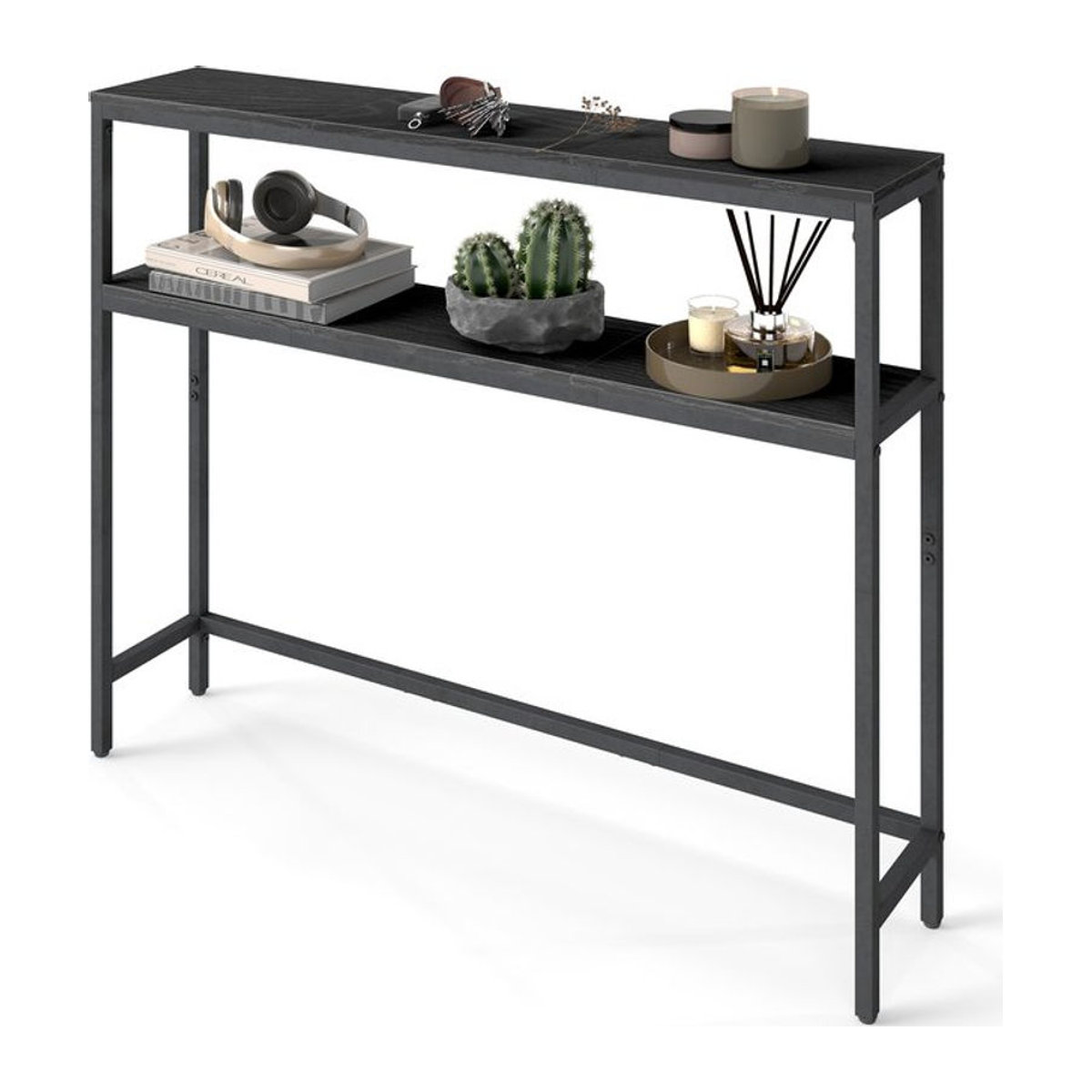 VASAGLE Konsolentisch im Industrial Design mit 2 Ablagen aus Metall, Schwarz/Anthrazit, B/T/H: 100 x 20 x 80 cm - Bild 1